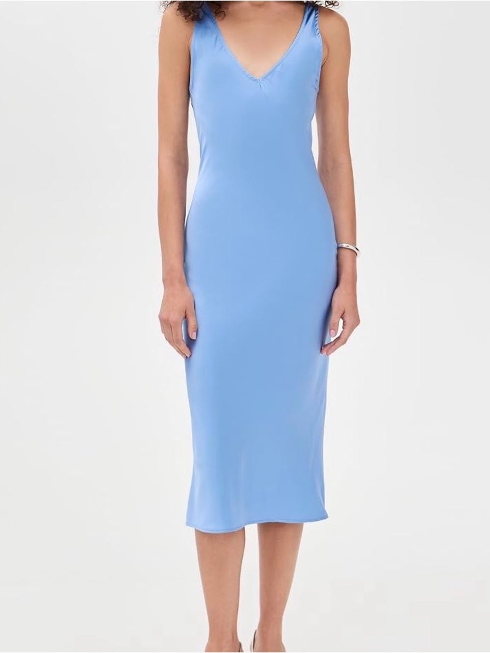 Sleek V-Neck Slip Midi Dress in Light Blue